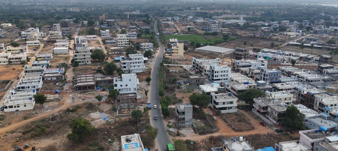 Drone view of the developed residential zone around Sangareddy near NH-65